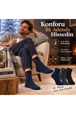 Bezos Erkek Çorap 6'lı Dikişsiz Havlu Orta Konç, Sıcak Tutan, Yumuşak Ve Dayanıklı Dlra Çok Renkli