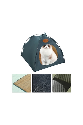 Vkemall Küçük Evcil Hayvanlar İçin Çok Boyutlu Katlanabilir Dış Mekan Çadırı, Kedi Köpek Uyku Yeri, Gri Renk, Yastık Dahil M