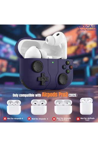Apple Uyumlu AirPods Pro 3 Oyun Kolu Tasarım Silikon Kılıf Mor