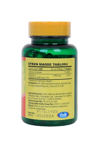 Vitapol E Vitamini 400 Iu 268 Mg 100 Kapsül Vitamin E