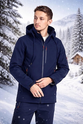 Vatan Tekstil Erkek Slim Fit Softshell Kapüşonlu Erkek Mont Su İtici Rüzgar Geçirmez Lacivert