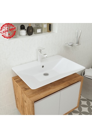 Banos Roomart Ayaksız 2 Kapaklı Lavabolu Ahşap-Mat Beyaz Mdf 65 . Beyaz