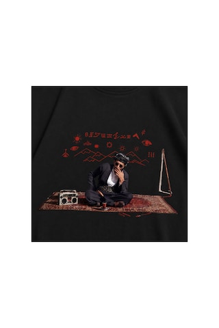 Yolo Street Özel Tasarım Etnik Halı Motifli Siyah Oversize %100 Pamuk Erkek Tişört Vintage Streetwear A1siyah