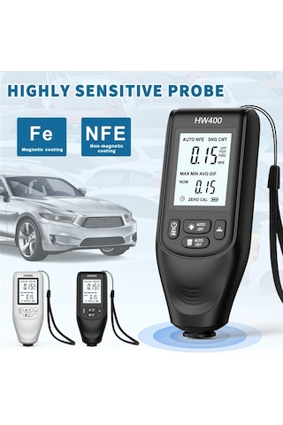 Beyaz Hw400 Yüksek Hassasiyetli Dijital Kaplama Kalınlık Ölçer, Çift Fe & Nfe Uçlar, 0-2000um Ölçüm Aralığı, Abs Malzeme, Pil İle Çalışır, Montaj Gerektirmez, Otomotiv Boya Ve Metal Kaplama Testi İçin