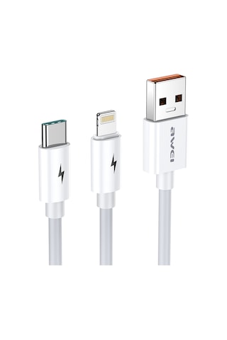 Awei Cl-79 2 İn 1 1.2m Usb 8 Pin + Usb-c / Tip-c Çoklu Şarj Kablosu