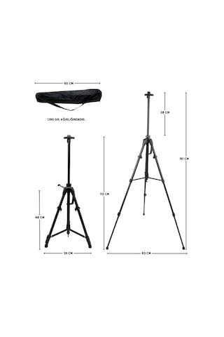 Katlanabilir Metal Tripod Şövale - Kollu Yükseklik Ayarlı, Su Terazili, Pusulalı, Siyah