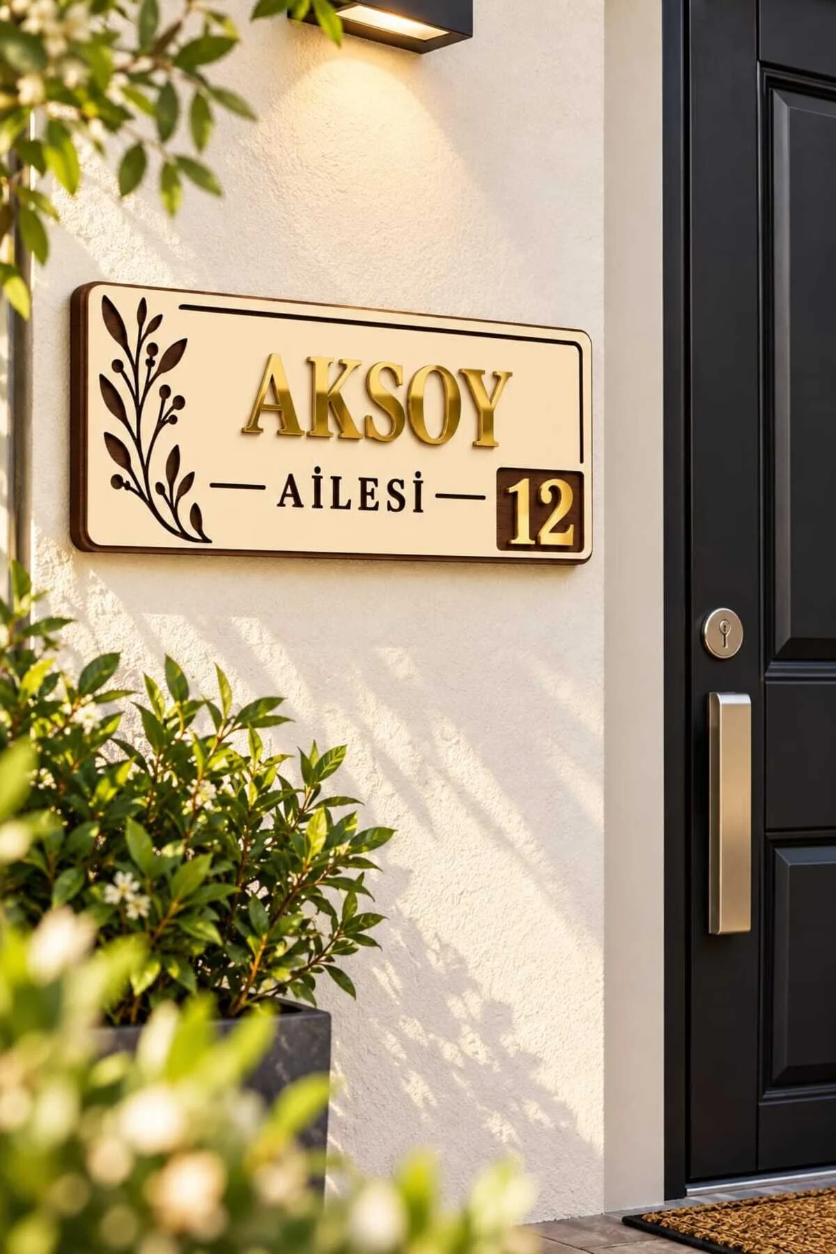 Kişiye Özel Aile İsimliği Kapı Numarası Ahşap Mdf Kapı İsimliği Dış Kapı Dekoru