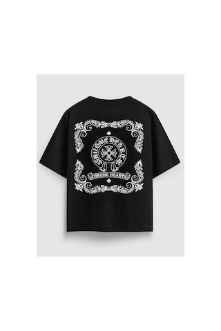 Yolo Street Vintage Gotik Desenli Oversize Siyah Tişört Premium %100 Pamuk, Luxury Streetwear Koleksiyonu Siyah