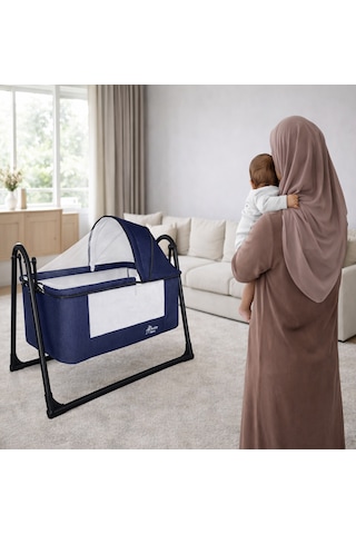 First Class Portatif-Keten Tenteli Sepet Beşik Silinebilir Kumaş Lacivert