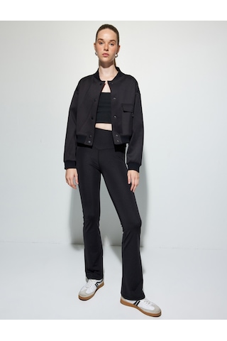 Koton Bomber Ceket Crop Kalın Modal Kumaş Düğmeli Cep Detaylı Siyah 5wak10096nk Siyah