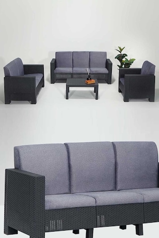 Datça 3+2+1+s Gri Minderli Bahçe&balkon Oturma Grubu 6 Kişilik - Antrasit Çok Renkli