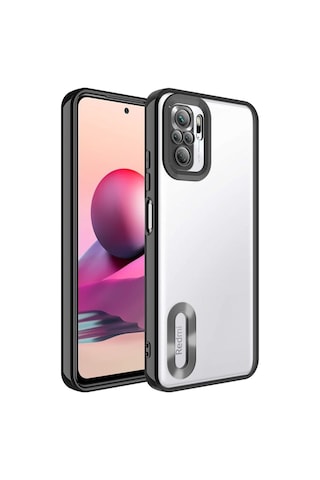 Xiaomi Redmi Note 10 Kılıf Kamera Korumalı Logo Gösteren Zore Omega Kapak Siyah