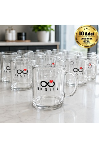 Logonuza Özel 10 Adet 300 Ml Baskılı Cam Kupa Bardak Kurumsal Promosyon Ve Hediye Seti Çok Renkli