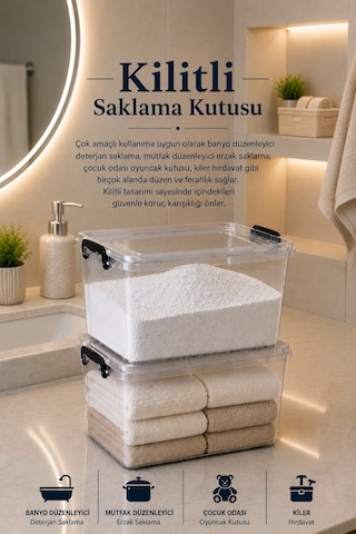 4'lü Set 11 Lt Kilitli Un Bakliyat Erzak Saklama Kabı Çok Amaçlı Düzenleyici Oyuncak Deterjan Kutusu