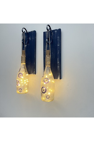 Peri Led Işıklı Mavi Ahşap Dekorlu Nazar Boncuklu Aplik Koyu Mavi