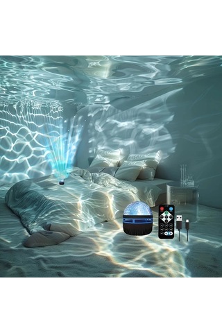 Honeybeeshop Galaxy Su Dalgası Projektörü Usb Gece Lambası Siyah 1 Bilgisayar Uzaktan Kumandalı Okyanus Dalga Etkisi Sualtı Ambiyansı Siyah