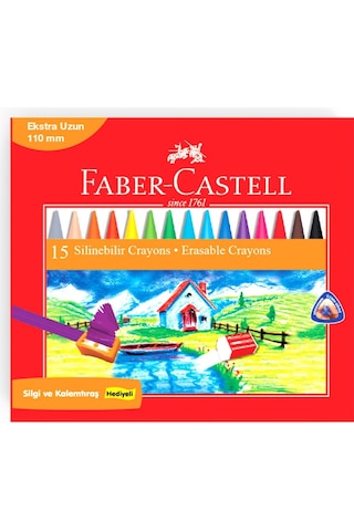 Faber-Castell Silinebilir Mum Boya 15 Renk,Ergonomik Üçgen Gövde,Canlı ve Örtücü Renkler