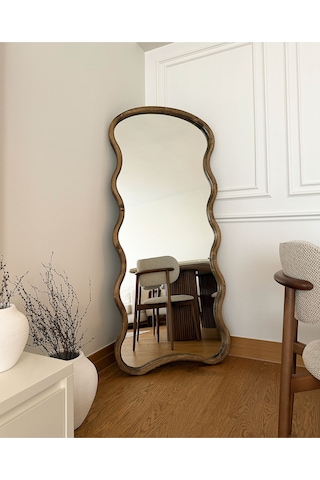 Effe Doğal Ahşap Çerçeveli Bulut Model 180x80 Cm Ceviz Ayakli Boy Aynasi