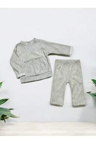 Kız Bebek Kanguru Cep Detaylı Pantolonlu Takım-14895 Gri