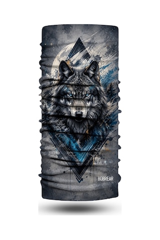 Bobrear Mavi Gözlü Kurt Desenli Çok Amaçlı Buff Bandana Boyunluk Maske -