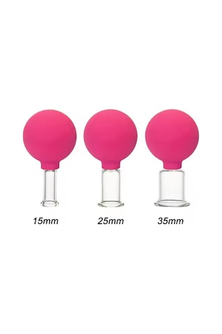 Silikon Vakumlu Cam Yüz Masaj Kupası 3'lü Set Gül Pembe Renk