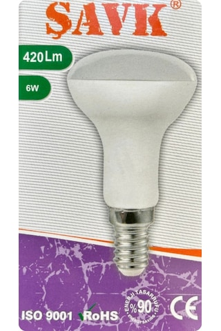 6 Adet Şavk 6w 37w Beyaz Işık 6500k E14 Duylu İnce Duy Led R50 Ampul