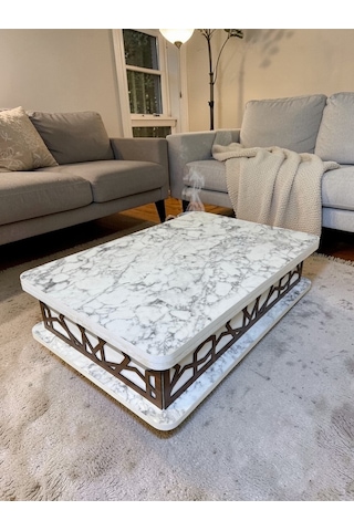 Msy Home Paris Akıllı Sehpa Sihirli Sehpa 3 Kademeli Orta Sehpa Açılabilir Sehpa Yemek Masası Beyaz Mermer