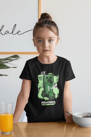 Sevbano Creeper Baskılı Unisex Oyun Çocuk Tişört 1-12 Yaş Siyah