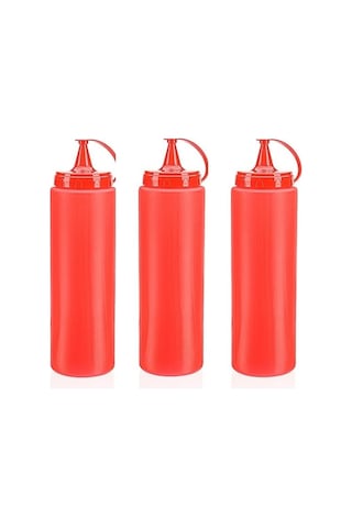 Ketçap Şişesi - 1000ml Dev Boy Kırmızı 3 Adet Diğer