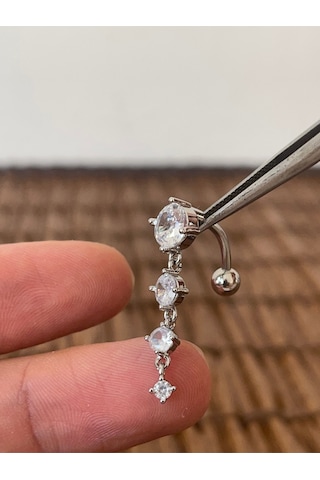316 L Cerrahi Çelik Ters Modeli Özel Tasarım Göbek Piercingi Gümüş