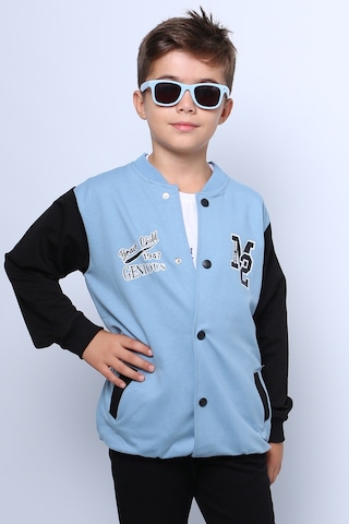 Hçm Erkek Çocuk Kolej Ceket Tshirt 2 Li Takım Baskılı Çıtçıtlı C46 Açık Mavi