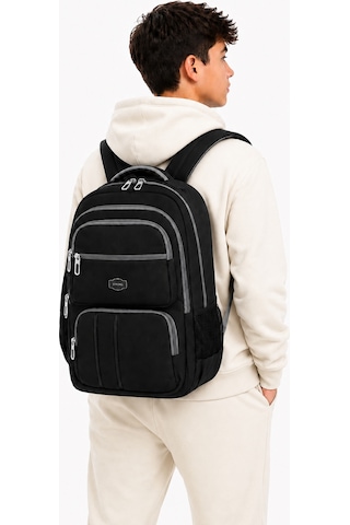 Unisex Kanvas Kumaş Laptop Bölmeli Okul Çantası , Günlük Spor Seyahat Sırt Çantası Siyah