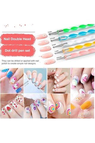 Geeksen 15'li Profesyonel Tırnak Fırça Seti - Nokta Kalemleri, Pullar Ve Taşlarla Tasarım Yapın