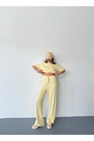 Kadın Modal Kısa Kolu Soft Touch Spor Takım Sarı