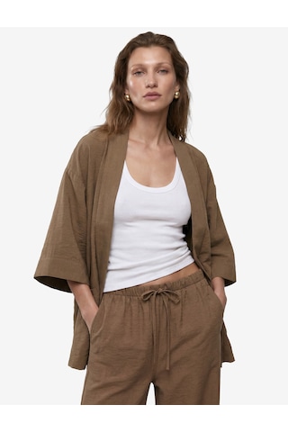 Koton Modal Kumaş Şal Yaka Cepli Uzun Kollu Kimono Ceket Bej 6sak50042ew Ekru