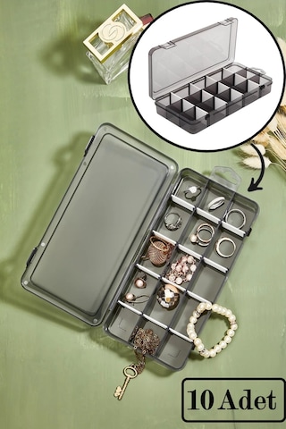 Bayev 10 Adet Füme 15 Bölmeli Ayarlanabilir Bölmeli Düzenleyici Takı Boncuk Ilaç Yüzük Kutusu Organizer