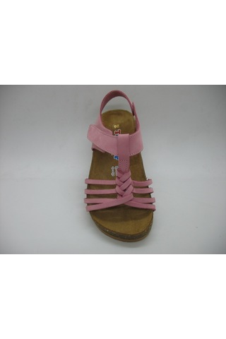 Toddler 01218 Doğal Deri Mantar Taban Örgülü Sandalet 26-30 Pembe