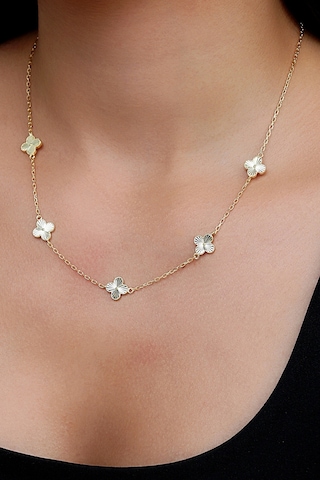 14k Altın Kaplamalı 925 Ayar Gümüş Kalemli Granada Saray Yoncaları Kolye - 23183601 Altın