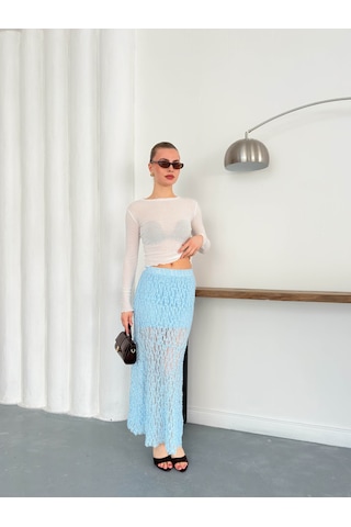 Verymoda Dantel Abiye Etek F1887 Mavi