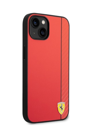 İphone Uyumlu 14 Kılıf Ferrari Lisanslı Magsafe Uyumlu Pu Deri Ve Karbon Şeritli Dizayn Kapak Kırmızı