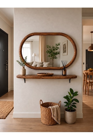 Dekoratif Elips Model 110x70 Cm Aynalı Dresuar - Raf Ceviz