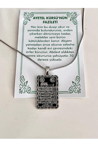 Ayetel Kürsü Ve Faziletleri Dua Temalı Manevi Koruyucu Dini Çelik Kolye Gümüş