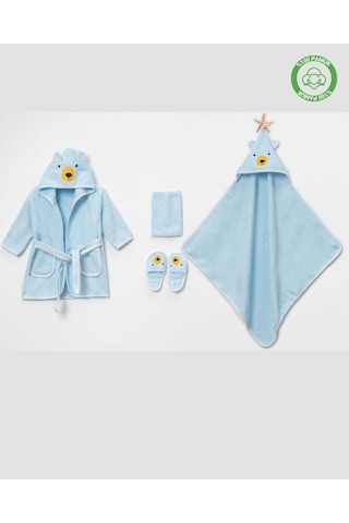 Ayılı Bornoz Takımı 1-2 Yaş Mavi