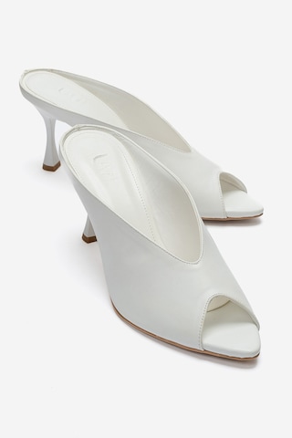 Luvishoes Pelına Beyaz Cilt Kadın İnce Topuklu Terlik