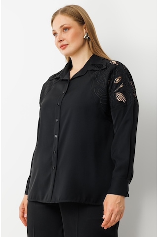 Moda İlgi Kadın Büyük Beden Nakış Detaylı Oversize Gömlek 0041 Siyah Siyah