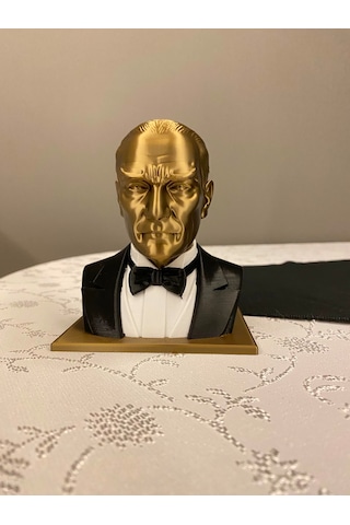 Riva Self Atatürk Büstü Özel Tasarım Gold Siyah Smokinli Biblo Heykel 3d - 10 Cm