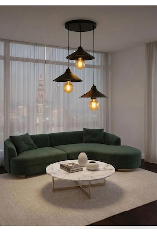 Zeno Model Siyah 3"lü Yemek Masası Oturma Çocuk Yatak Odası Modern Ledli Avize