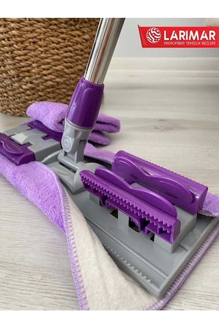 Larimar Kullan At Mop Uyumlu Islak Havlu + Yedek Bez Mor Renk Yer Mopu Mikrofiber Mandallı