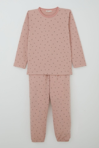Breeze Kız Çocuk Pijama Takımı Minimal Mini Desenli 4-8 Yaş, Gülkurusu Gülkurusu