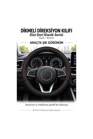 Trobus Land Rover Range Rover 2013-2023 Dikmeli Direksiyon Kılıfı Düz Deri Klasik Siyah Kırmızı